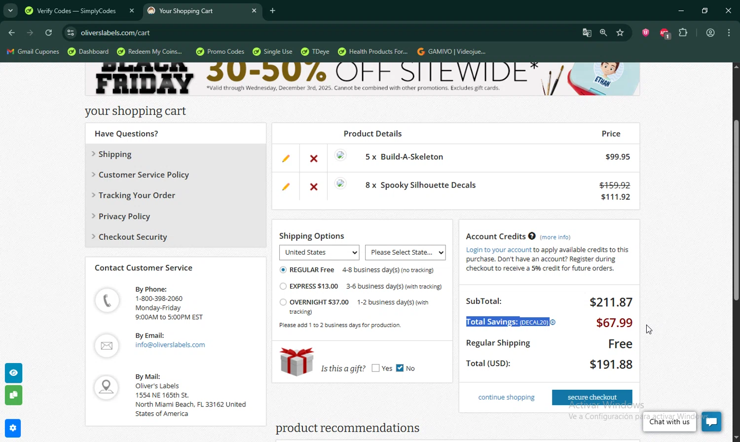 Oliver's Labels promo code screenshot showing code DECAL20 applied at Oliver's Labels checkout page. Uploaded by SimplyCodes community member LHaunter on Nov 25, 2025