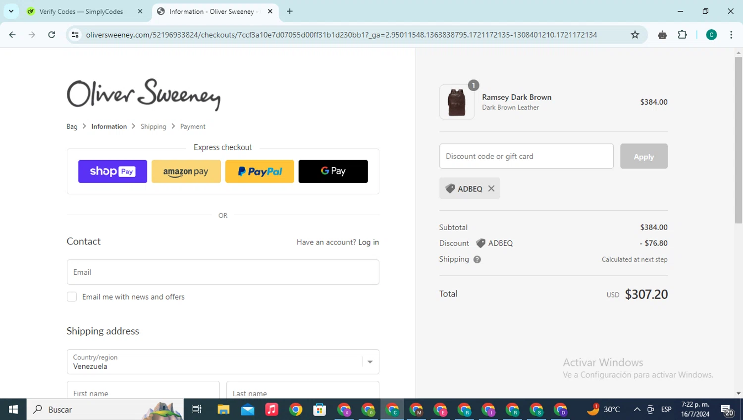 where to use Oliver Sweeney promo code box