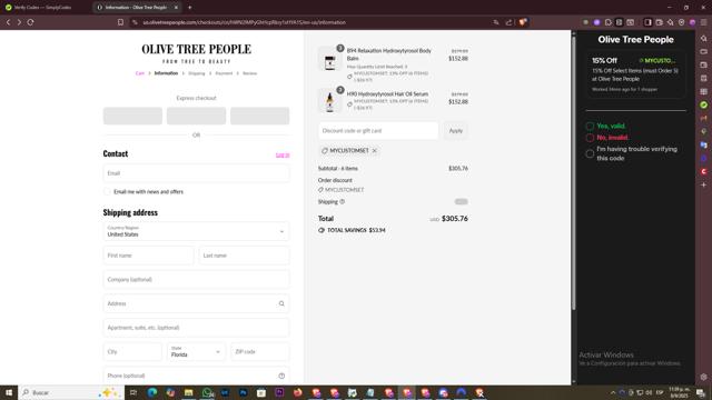 Olive Tree People checkout page showing Olive Tree People discount code box | Screenshot taken by SimplyCodes community member on Sep 9, 2025