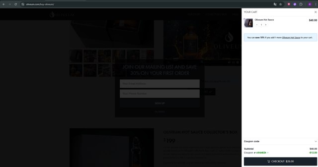 Oliveum checkout page showing Oliveum promo code box | Screenshot taken by SimplyCodes community member on Jul 21, 2025