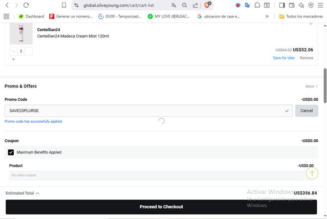 OLIVE YOUNG Global checkout page showing OLIVE YOUNG Global promo code box | Screenshot taken by SimplyCodes community member on Sep 9, 2025