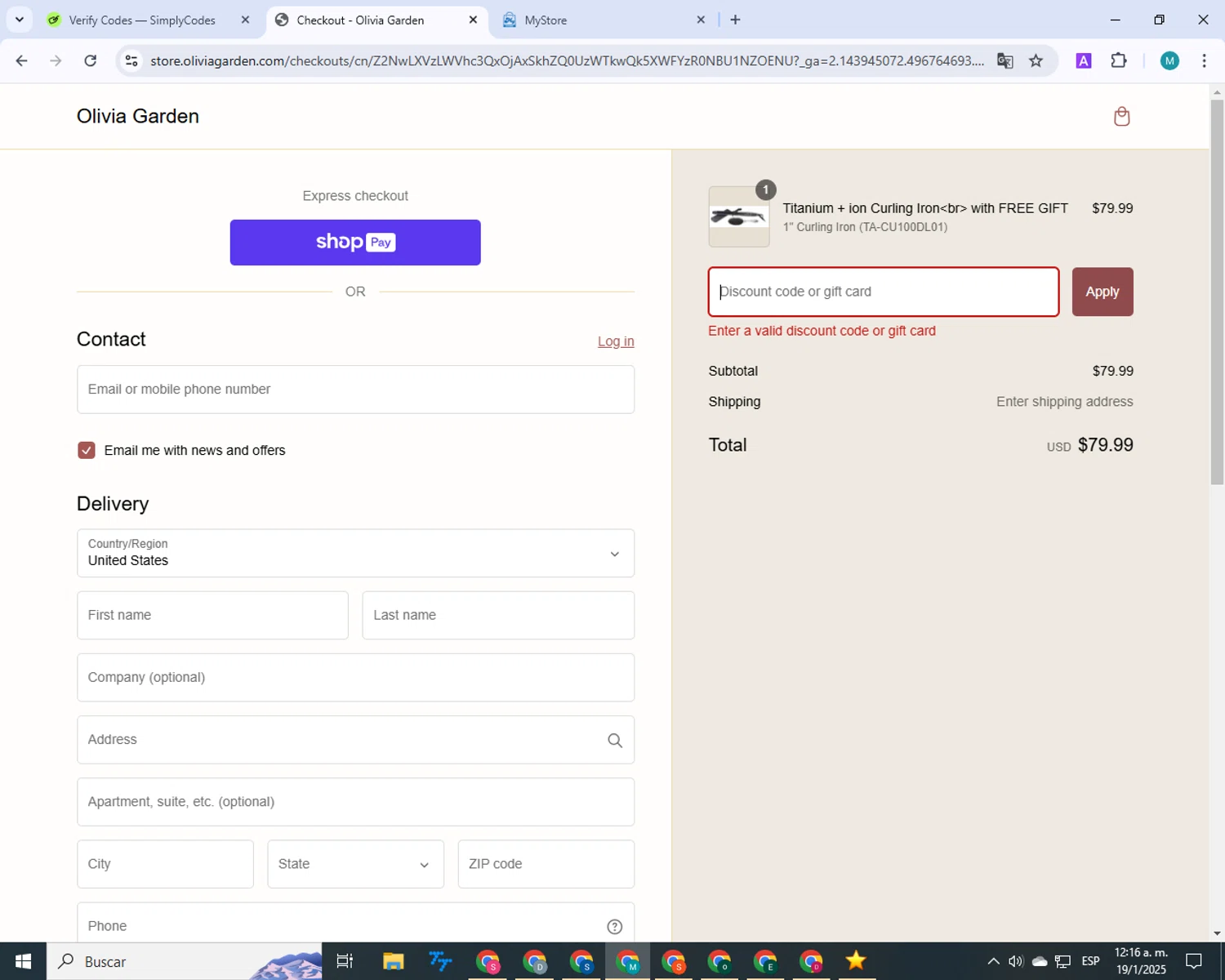 Olivia Garden discount code screenshot showing code Lisaog2 applied at Olivia Garden checkout page. Uploaded by SimplyCodes community member 000005 on Jan 19, 2025