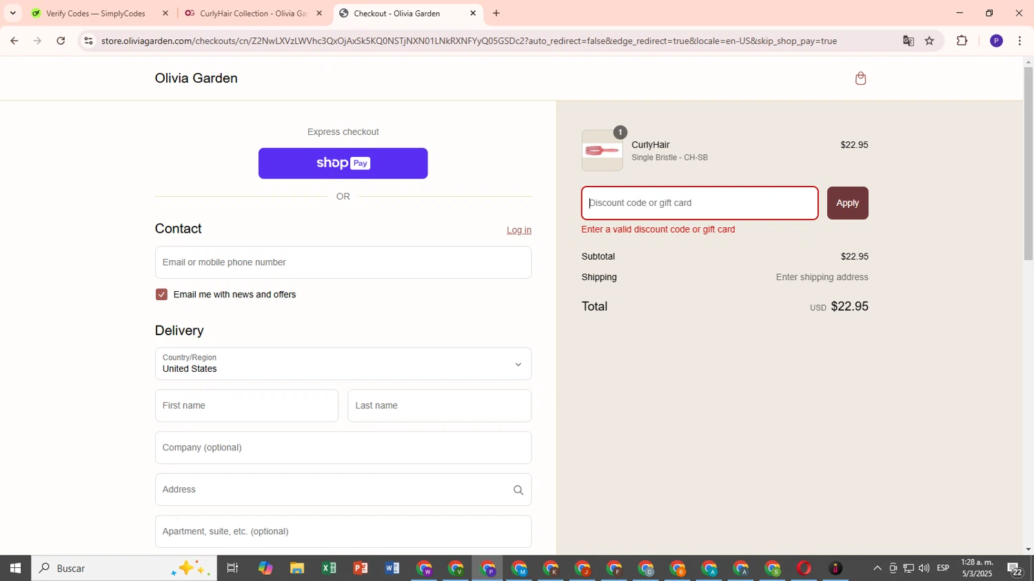 Olivia Garden discount code screenshot showing code Amandaog2 applied at Olivia Garden checkout page. Uploaded by SimplyCodes community member RebatePilot3431 on Mar 5, 2025