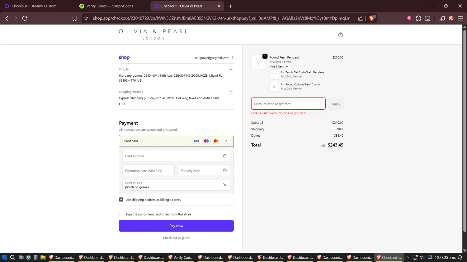 Olivia & Pearl promo code screenshot showing code HONEY20 applied at Olivia & Pearl checkout page. Uploaded by SimplyCodes community member JhonatanGomez on Nov 14, 2025