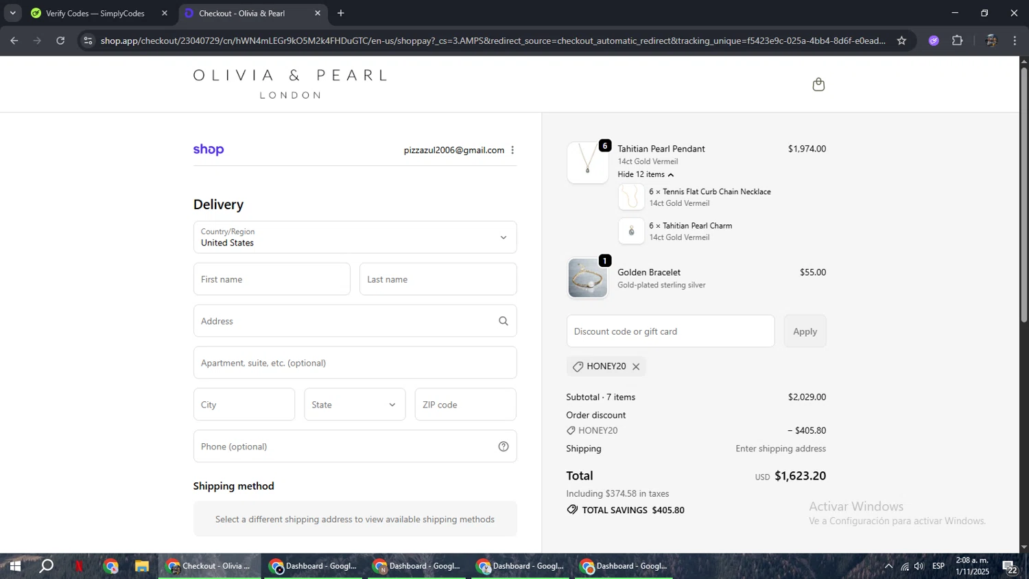 Olivia & Pearl checkout page showing Olivia & Pearl promo code box | Screenshot taken by SimplyCodes community member on Nov 1, 2025