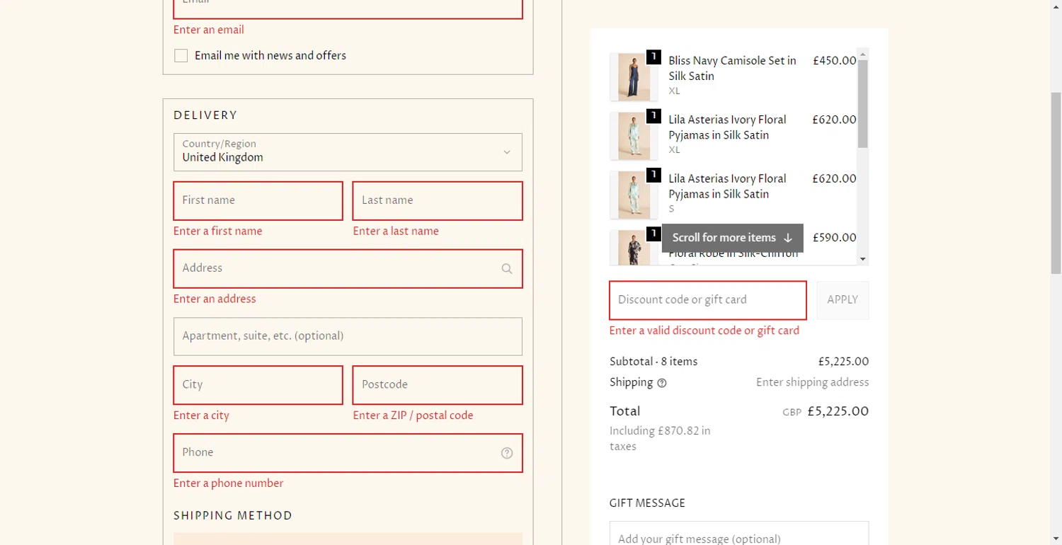 Olivia Von Halle promo code screenshot showing code NEW10 applied at Olivia Von Halle checkout page. Uploaded by SimplyCodes community member PennyOwl696 on Oct 27, 2025