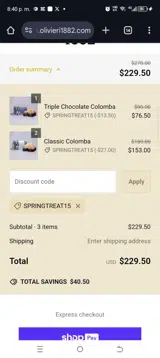 SPRINGTREAT15 coupon verification screenshot