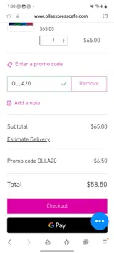 OLLA20 coupon verification screenshot