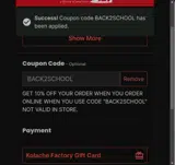 Olo coupon verification screenshot