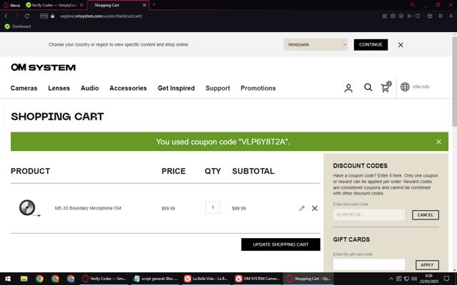 Olympus checkout page showing Olympus discount code box | Screenshot taken by SimplyCodes community member on May 23, 2025
