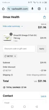 Omax Health coupon verification screenshot