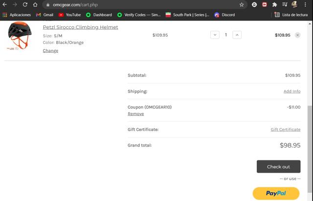 OMCgear checkout page showing OMCgear promo code box | Screenshot taken by SimplyCodes community member on Jul 20, 2021