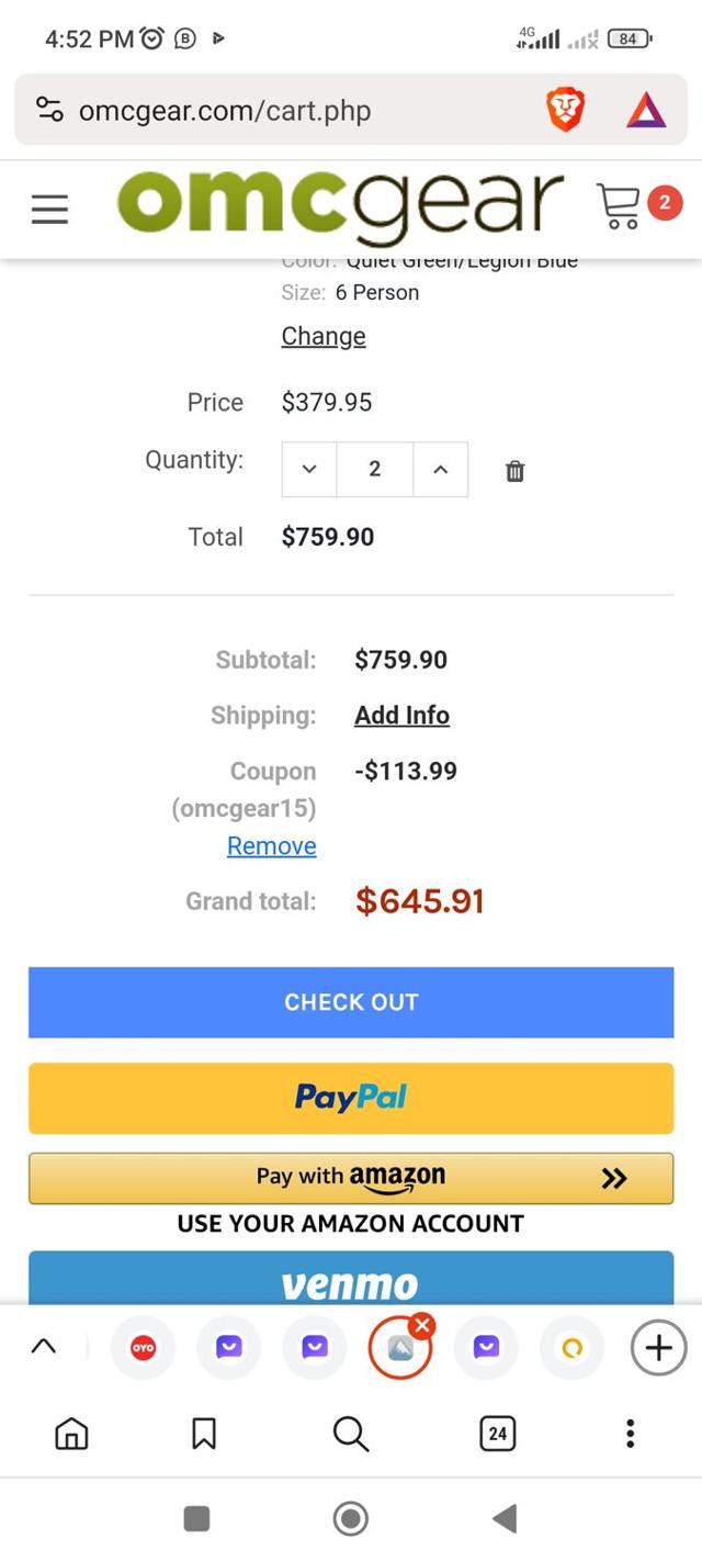 OMCgear checkout page showing OMCgear promo code box | Screenshot taken by SimplyCodes community member on Nov 3, 2023