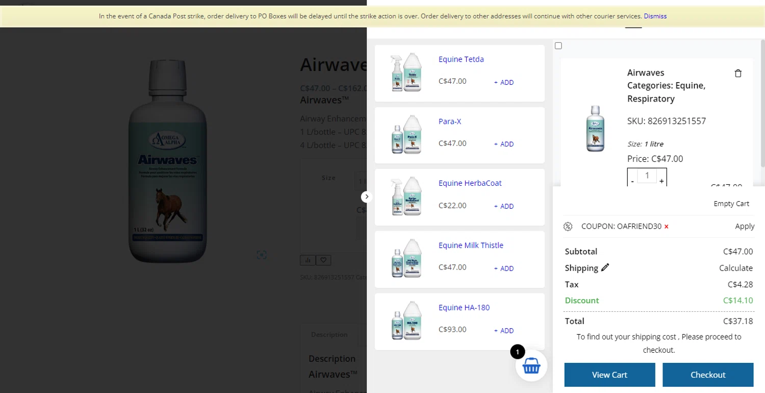 Omega Alpha Store promo code screenshot showing code oafriend30 applied at Omega Alpha Store checkout page. Uploaded by SimplyCodes community member BonusFox1297 on Oct 23, 2025