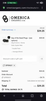 Springy coupon verification screenshot