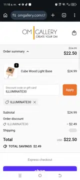 Om Gallery coupon verification screenshot