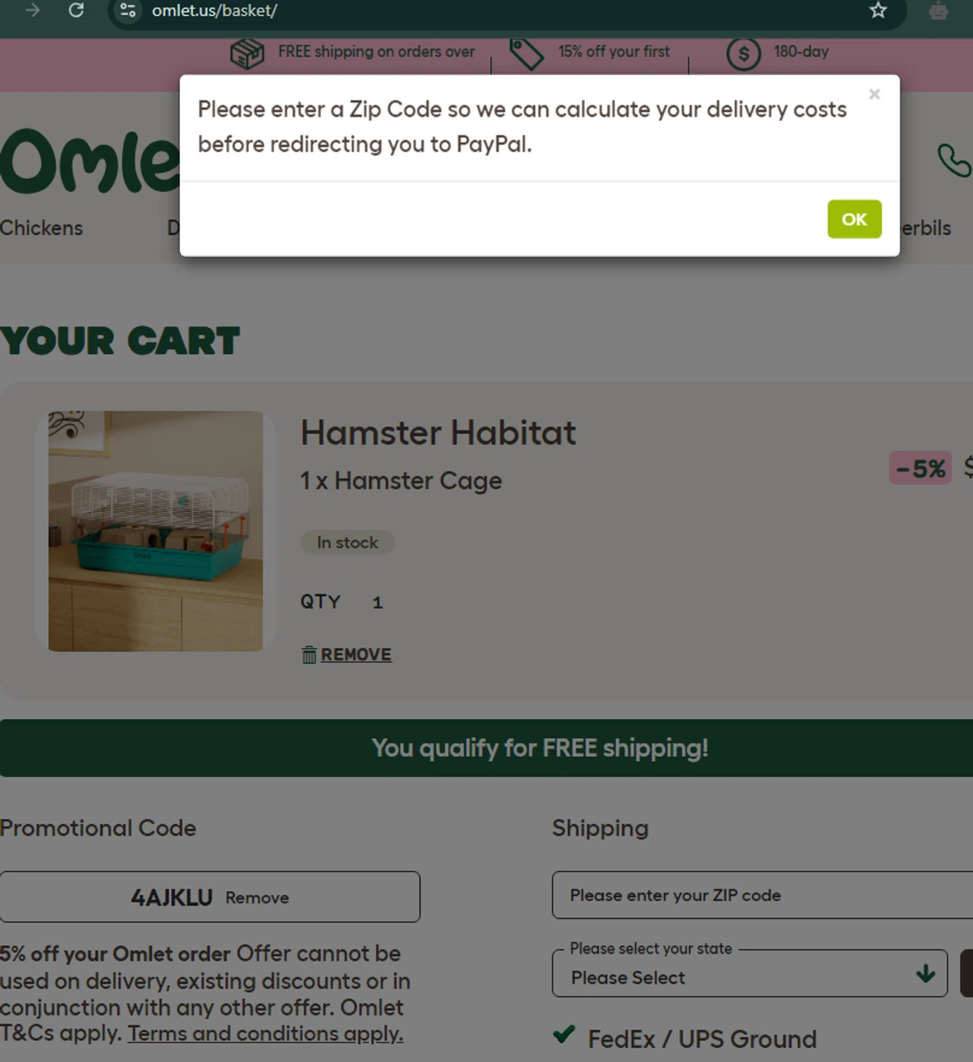 where to use Omlet US promo code box