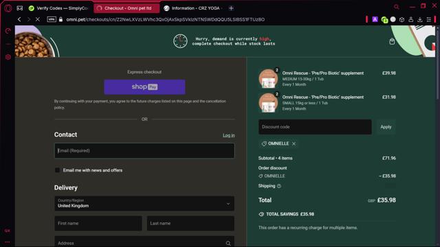 OMNI checkout page showing OMNI discount code box | Screenshot taken by SimplyCodes community member on Jan 29, 2025