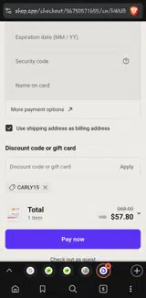 carly15 coupon verification screenshot
