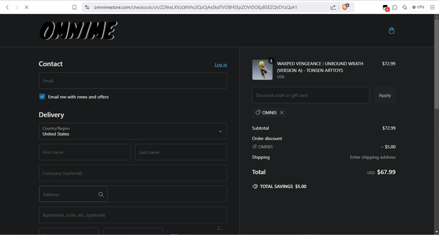 Omnime discount code screenshot showing code OMNI5 applied at Omnime checkout page. Uploaded by SimplyCodes community member Mr_fran on Jan 4, 2025