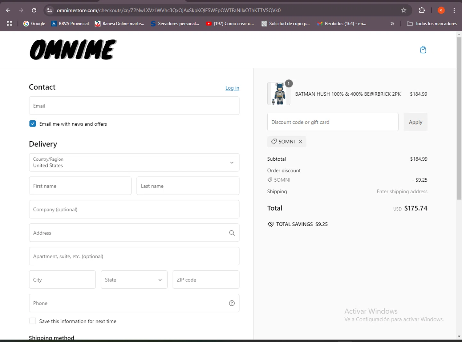 Omnime discount code screenshot showing code 5OMNI applied at Omnime checkout page. Uploaded by SimplyCodes community member BrilliantSleuth7740 on Jan 26, 2025