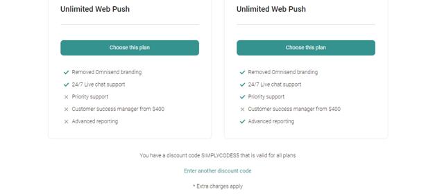 Omnisend checkout page showing Omnisend discount code box | Screenshot taken by SimplyCodes community member on Oct 11, 2024