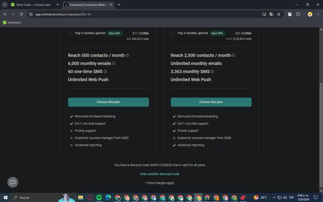 Omnisend checkout page showing Omnisend discount code box | Screenshot taken by SimplyCodes community member on Sep 12, 2024