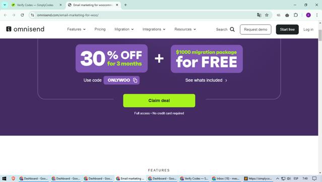 Omnisend checkout page showing Omnisend discount code box | Screenshot taken by SimplyCodes community member on Nov 11, 2024