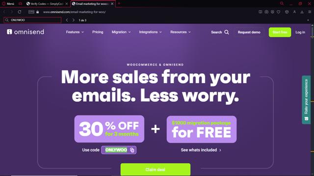 Omnisend checkout page showing Omnisend discount code box | Screenshot taken by SimplyCodes community member on Nov 11, 2024