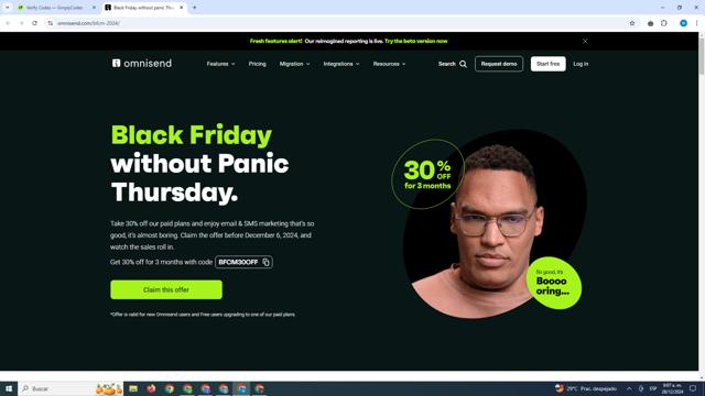 Omnisend checkout page showing Omnisend discount code box | Screenshot taken by SimplyCodes community member on Dec 28, 2024