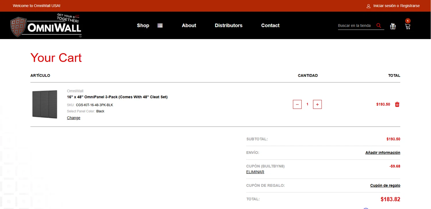 OmniWall USA checkout page showing OmniWall USA promo code box | Screenshot taken by SimplyCodes community member on Oct 9, 2025