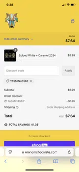 Omnom Chocolate coupon verification screenshot