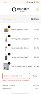Omorfee coupon verification screenshot
