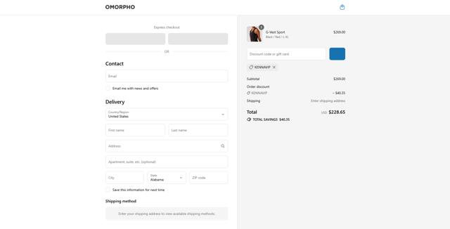 Omorpho checkout page showing Omorpho promo code box | Screenshot taken by SimplyCodes community member on Jul 22, 2025