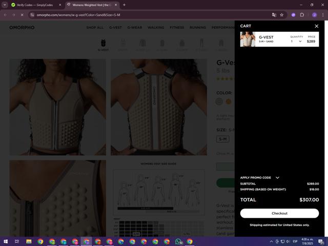 Omorpho checkout page showing Omorpho promo code box | Screenshot taken by SimplyCodes community member on Aug 7, 2025