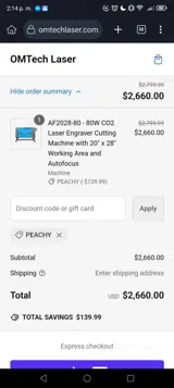 PEACHY coupon verification screenshot