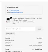 OMTech coupon verification screenshot