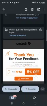 OMTech coupon verification screenshot