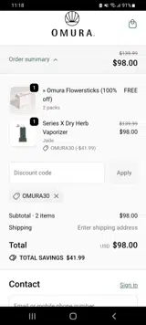 OMURA30 coupon verification screenshot