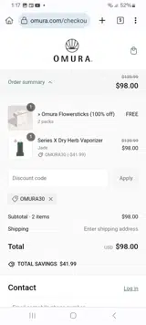 OMURA30 coupon verification screenshot