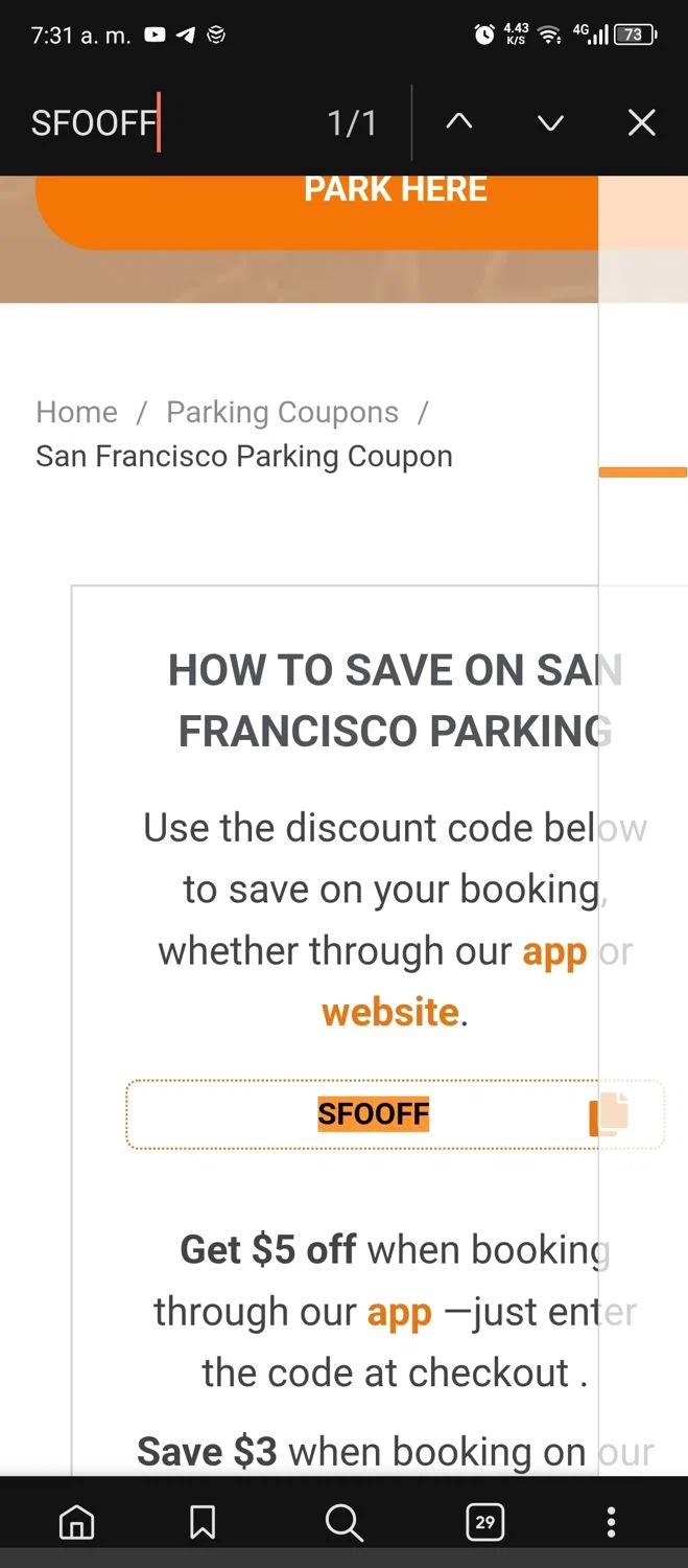 On Air Parking coupon code screenshot showing code SFOOFF applied at On Air Parking checkout page. Uploaded by SimplyCodes community member MrWolf on Oct 21, 2025