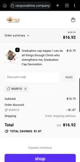 MARI10 coupon verification screenshot