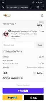 ONCEUPONATIME coupon verification screenshot