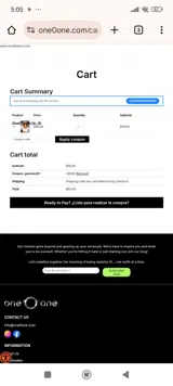 One0One coupon verification screenshot