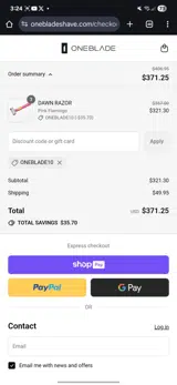 ONEBLADE10 coupon verification screenshot