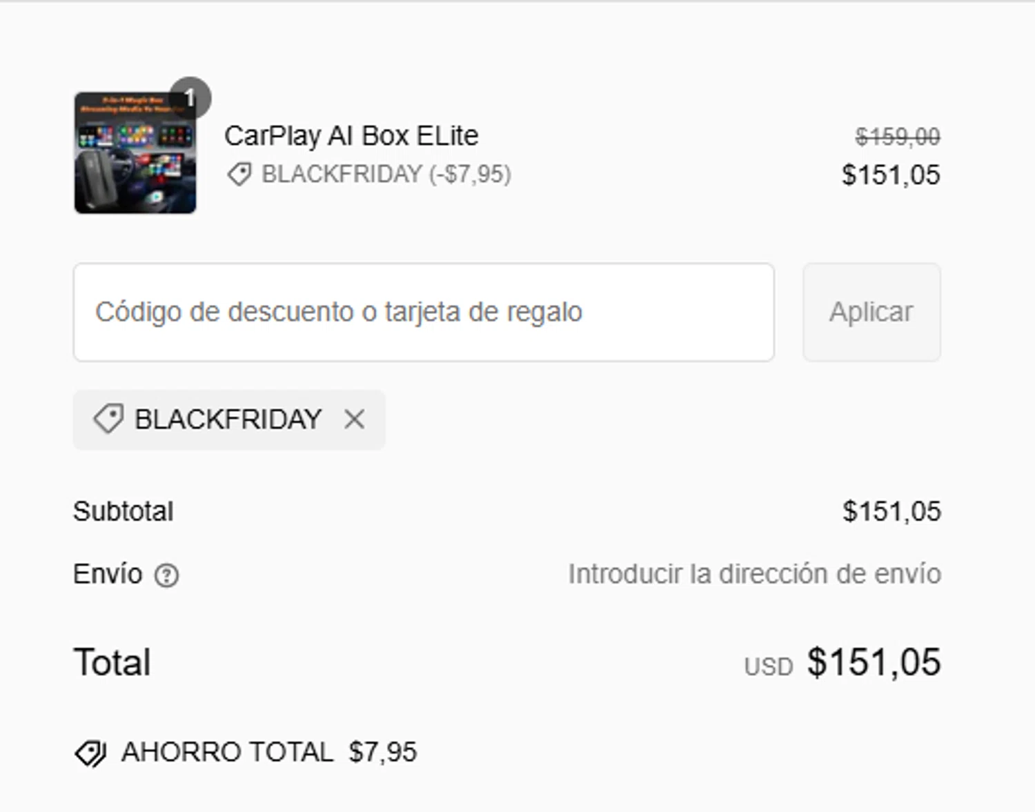 One Car Stereo promo code screenshot showing code BLACKFRIDAY applied at One Car Stereo checkout page. Uploaded by SimplyCodes community member MagnificentCollector7829 on Feb 23, 2025