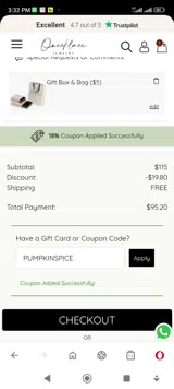 PUMPKINSPICE coupon verification screenshot