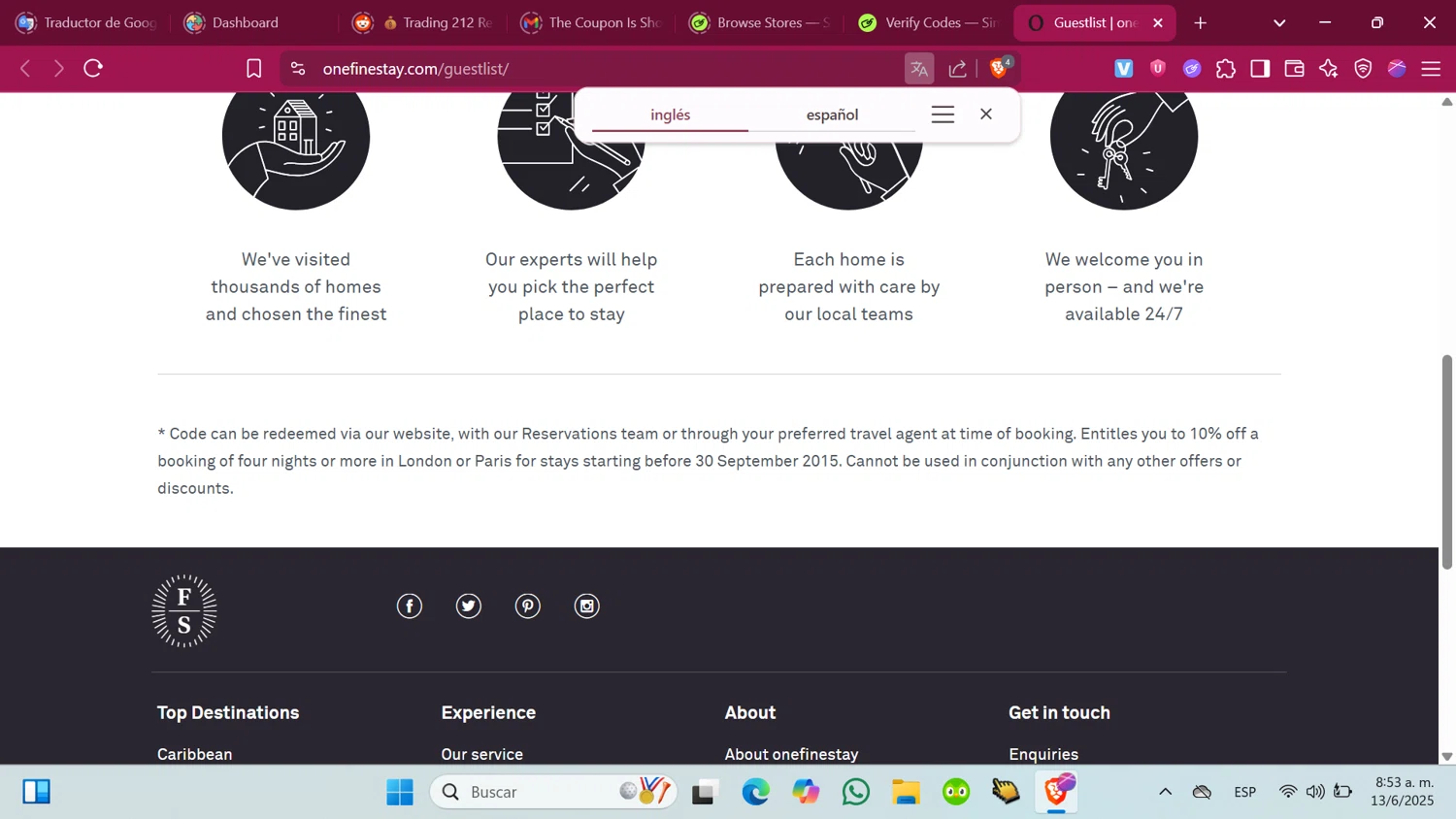 Onefinestay promo code screenshot showing code GUESTLIST applied at Onefinestay checkout page. Uploaded by SimplyCodes community member ShrewdMonarch4436 on Jun 13, 2025