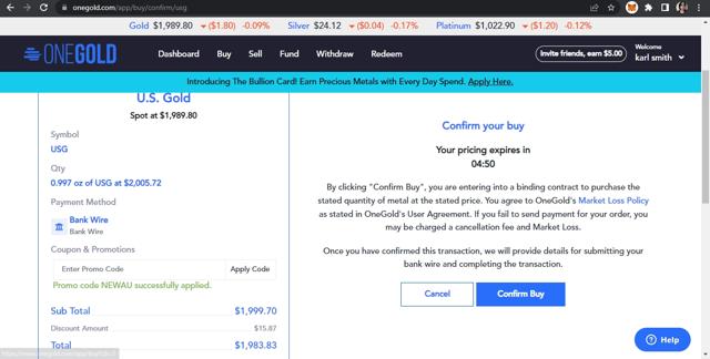 One Gold checkout page showing One Gold promo code box | Screenshot taken by SimplyCodes community member on Jun 1, 2023