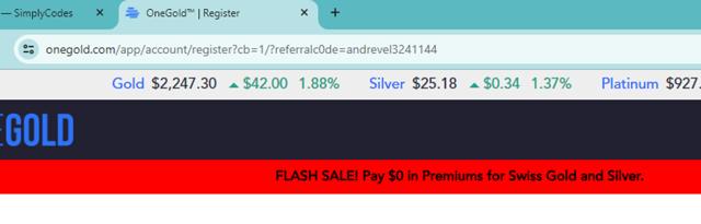 One Gold checkout page showing One Gold promo code box | Screenshot taken by SimplyCodes community member on Mar 31, 2024